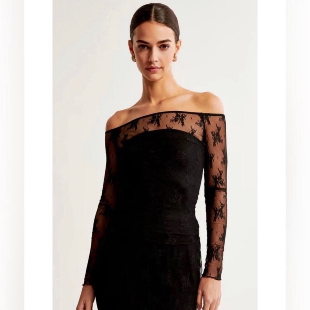 Abercrombie Black Long Sleeve Off the Shoulder Lace Top